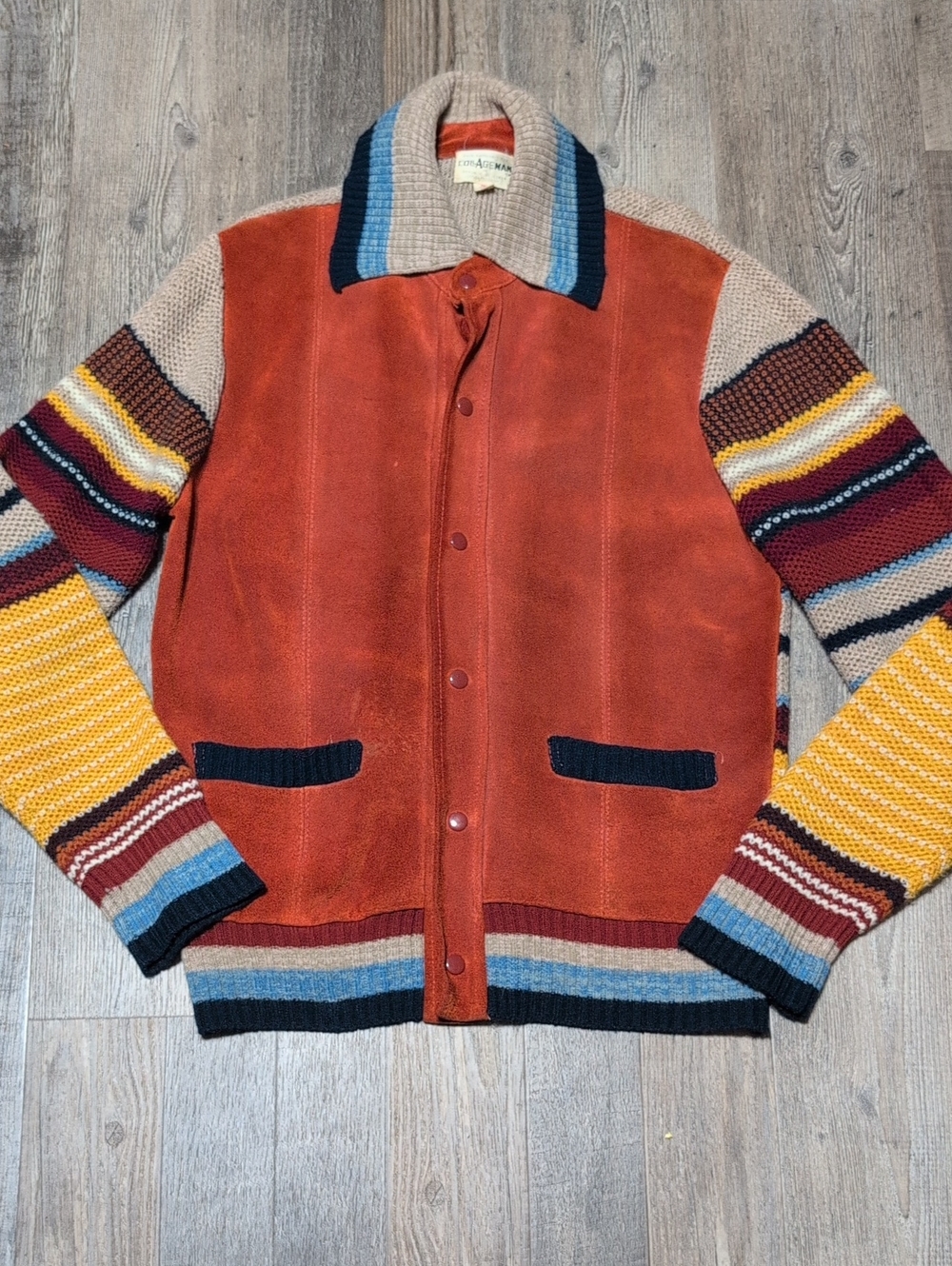 Vintage 1970s Collageman Suede And Knit Sweater Jacket (Size Large)